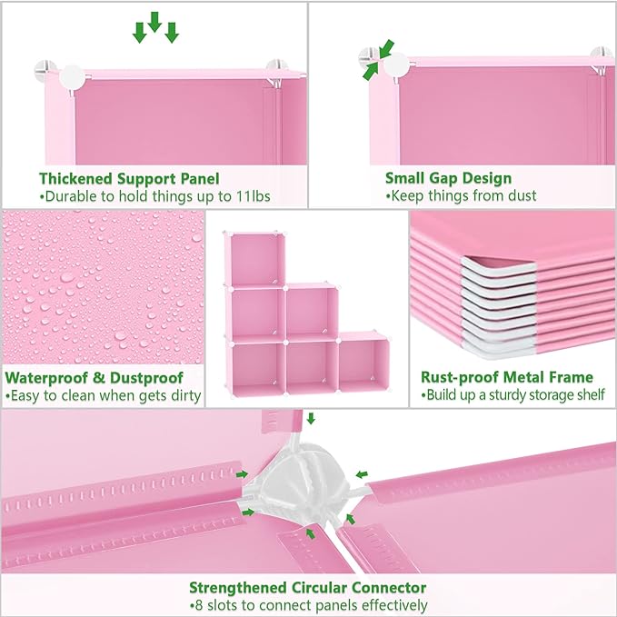 C&AHOME Cube Storage Organizer, 6-Cube Shelves Units, Closet Cabinet, DIY Plastic Modular Book Shelf, Ideal for Bedroom, Living Room, Office, 36.6" L x 12.4" W x 36.6" H Pink UPCS06P