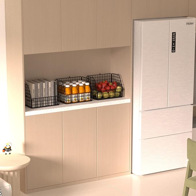 Stackable Wire Storage Baskets for Kitchen Closet Pantry, Hanging Closet Organizers Storage Shelves Organization, Wall Mount Metal Basket Bins, Clothing Vegetable & Fruit Organizer 3 pcs