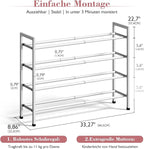 Bumusty 4-Tier Expandable Shoe Rack for Closet, 18“-33” Adjustable Shoe Rack for Small Space, Small Shoe Organizer for Front Door, Sturdy Metal, White