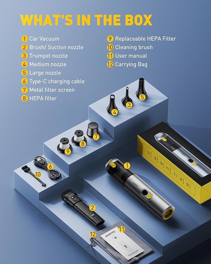 AUXITO Car Vacuum Cleaner - Portable Handheld Vacuum Cleaner 14000Pa Suction Power, Blow & Suction 2 in 1 Mini Vacuum Cleaner Hand Held Vacuum for Car, Home, Pet, Office (Silver)