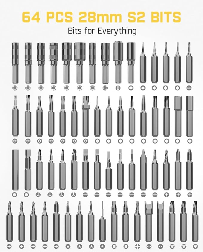 Fanttik Electric Screwdriver Kit, Precision Screwdriver Set, 64 Magnetic Bits, 12 Types Fix Tools, 0.05/0.2 N.m, Repair Tool for Phone Laptop Watch Electronics - E1 NEX Workstation