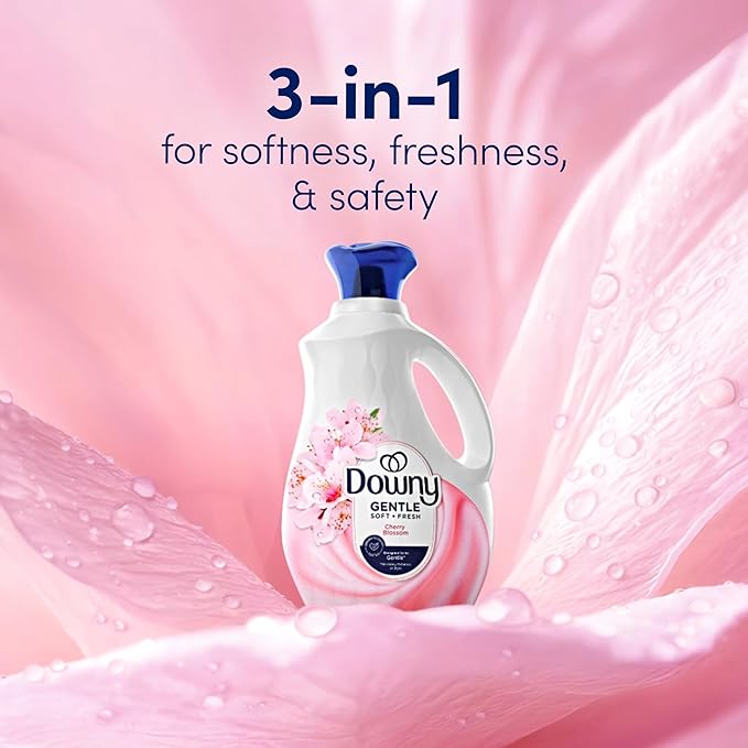 Downy Gentle Soft + Fresh Fabric Softener Liquid, Cherry Blossom Scent, 56 FL OZ, 83 loads, Liquid Fabric Softener Designed to be Gentle on Skin