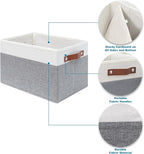 4 Pack Fabric Storage Baskets for Shelves, Closet Storage Bins for Shelves, Fabric Baskets for Organizing with Handles for Home and Office (White with Grey,15"L*10.2"W*9"H)