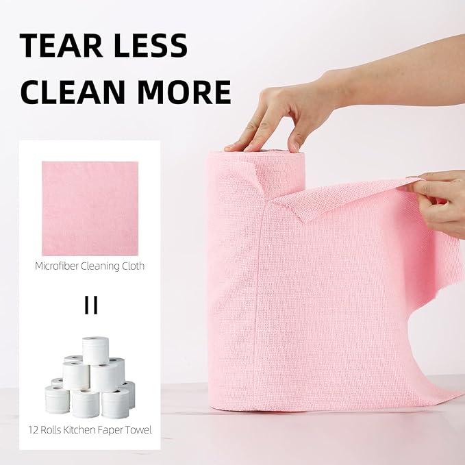 Tecbeauty Microfiber Cleaning Cloth Roll -100 Sheet Microfiber Towels for Car Drying, Housekeeping Supplies, Ultra Absorbent Dish Rags 12x12 inch, Reusable