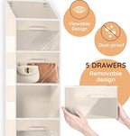 Ofiray-home Over Door Organizer with Drawers, 5-Tier Hanging Storage, Removable Bins & 10 Side Pockets. For Closet, Baby Items, Yarn, Bedding, Clothes, Toys, Towels - Beige