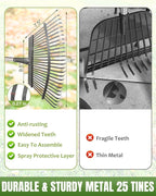 Joyhalo 65 Inch Rake for Leaves with 40 Gallon Dustpan-Typ Leaf Bags, 25 Tines Metal Leaf Rake Set for Gardening Lawns Yard Outdoor Camping Shrub Grass Bush Grass Clippings