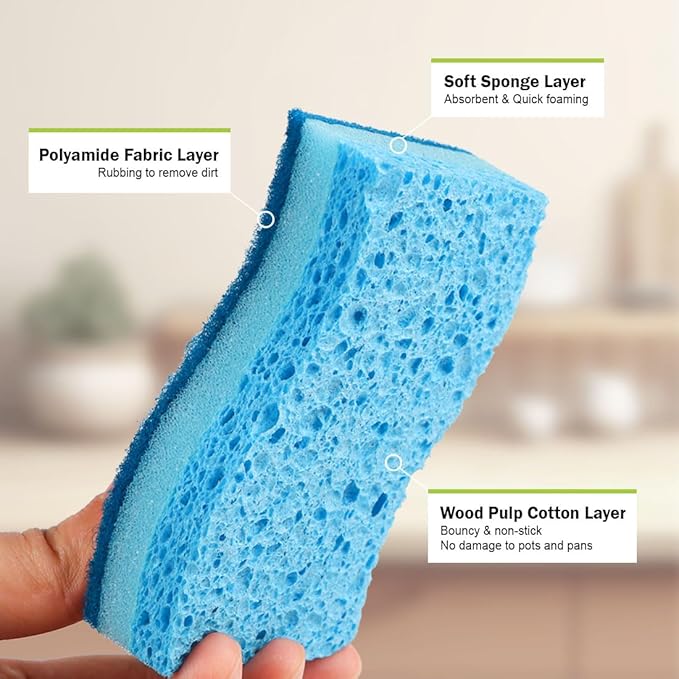 AIDEA Sponges Kitchen, Non-Scratch Scrub Sponge, 24Count, Sponges for Non-Stick Cookware, Kitchen Sponge for Dishes, Cleans Fast Without Scratching, Cleaning Power for Kitchen, Bathroom, Household