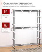 Sakugi Clothes Rack - 45.2" x 12.2" x 79.5" Clothing Rack with Shelves & Wheels, Multi-Functional Wardrobe Closet with Hooks, Sturdy Metal Garment Rack for Bedroom, Laundry, Balcony (Black)