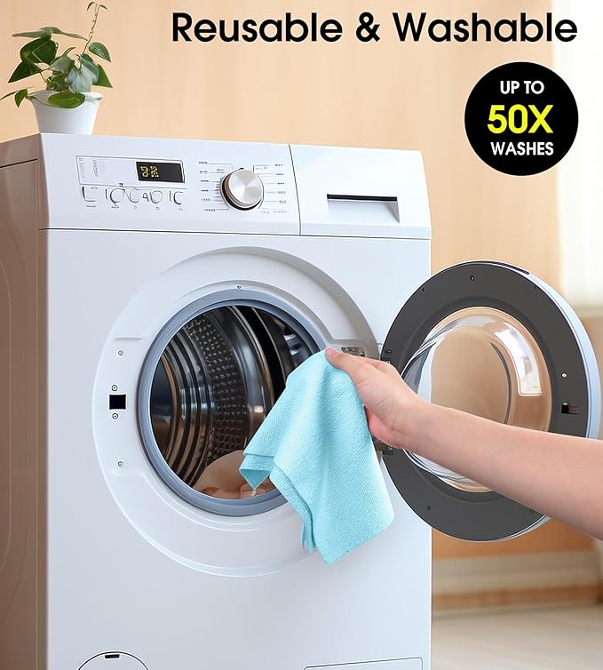 KitchLife Microfiber Cleaning Cloth Roll, 100 Pack - Tear-Away Microfiber Paper Towels, Lint-Free, Reusable, Washable for Kitchen, Car, Dishes, and Sensitive Surfaces (Blue)