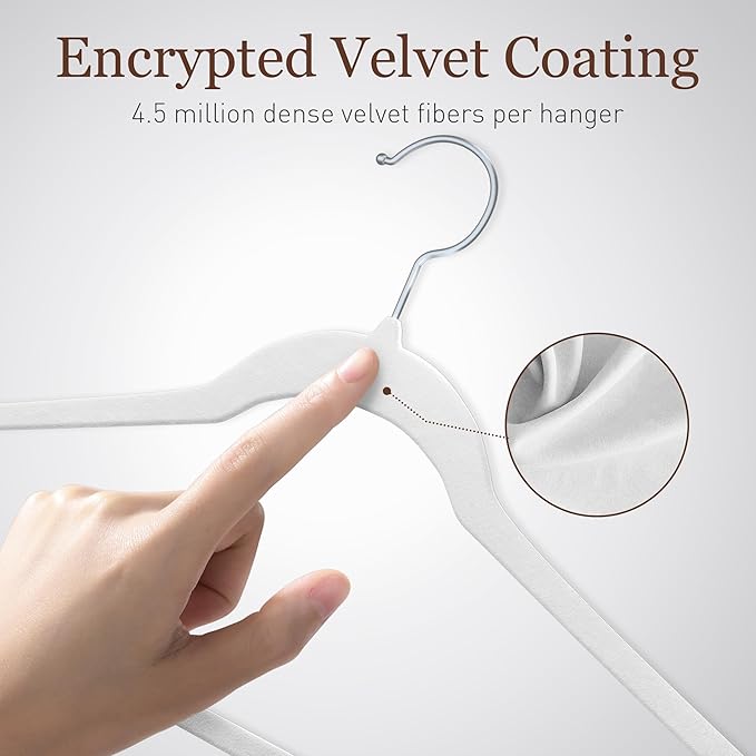 Velvet Hangers 30 Pack, Slim Non-Slip Clothes Hangers Space-Saving for Closet, Heavy Duty for Pants, Coats, Skirts, Jeans, Sweaters and More, Nylon-Flocked, White