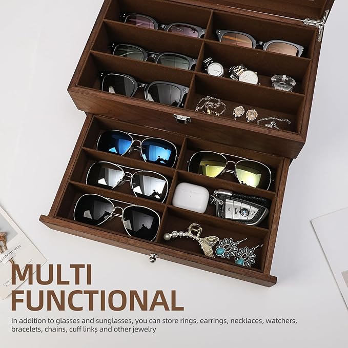 Wooden Sunglasses Organizer Box, Eyewear Display Eyeglass Case, Glasses Storage Box Sunglass Holder Gifts