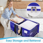 BlissTotes 2 Pack Moving Bags with Clear Window, Storage Bags with Strong Carrying Handles & Zippers,Large Packing Bags for Saving Space, Alternative to Moving Boxes(Blue,33 Gallon)