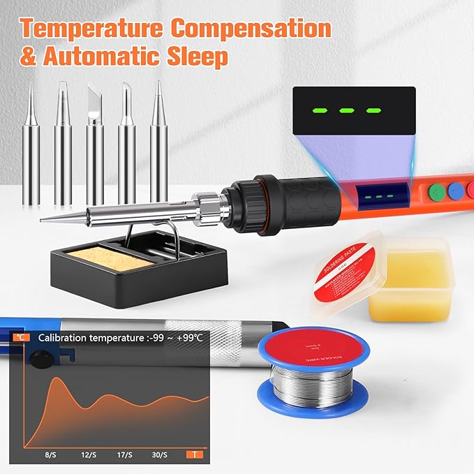 Soldering Iron Kit, 120W LED Digital Advanced Solder Iron Soldering Gun kit, 110V Welding Tools, Smart Temperature Control [356℉-932℉], Extra 5pcs Tips, Auto Sleep, Temp Calibration, Orange