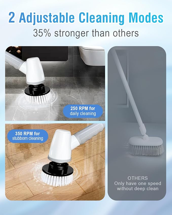Electric Spin Scrubber Bathroom Scrubber - Cordless Shower Scrubber with Adjustable Handle, 2 Speeds, Bathroom Scrubber with 8 Replaceable Brush Heads, Power Scrubber for Bathroom Bathtub Cleaning