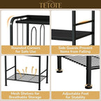 TETOTE 4-Tier Towel Rack for Bathroom M-Shaped Detachable Dividers & Hooks, Free Standing Towel Holder Bathroom Towel Storage Organizer for Pool, Kitchen, Laundry, Black
