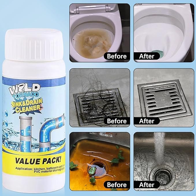 Sink & Drain Cleaner Powder - Pipeline Dredging Agent for Kitchen & Bathroom (4PCS)