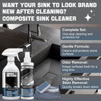 Granite Cleaner and Sealer for Granite Ceramic, Natural Stone Sinks, Restores Shine, Waterproof, All-in-One Cleaning Included 300g Granite Cleaner, 200ml Granite Sealer, 2 Sponges & Microfiber Cloth