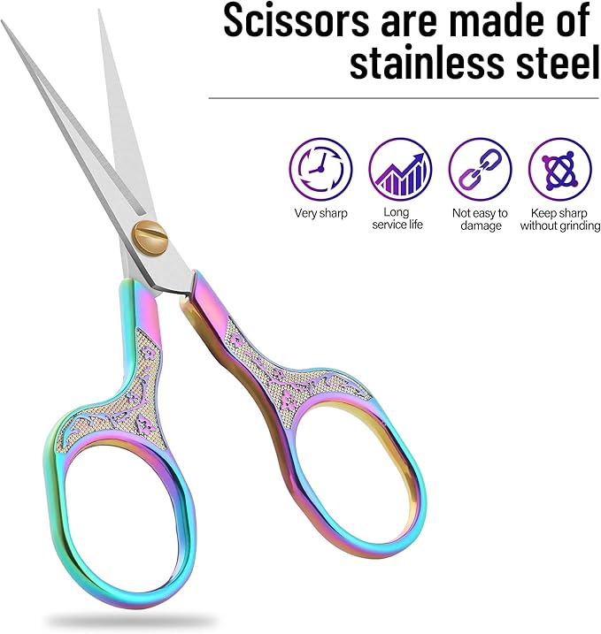 Sharp Embroidery Scissors-5 Inch Vintage Precision Scissors-Stainless Steel Blades with Vibrant Gradient Handle & Floral Design-Resistant for DIY/Art/Craft/Sewing