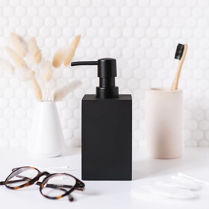 Matte Black Soap Dispenser for Bathroom, 15oz Square Rustproof Liquid Hand Dish Soap Dispenser Pump for Kitchen Sink, Countertop, and Bathroom