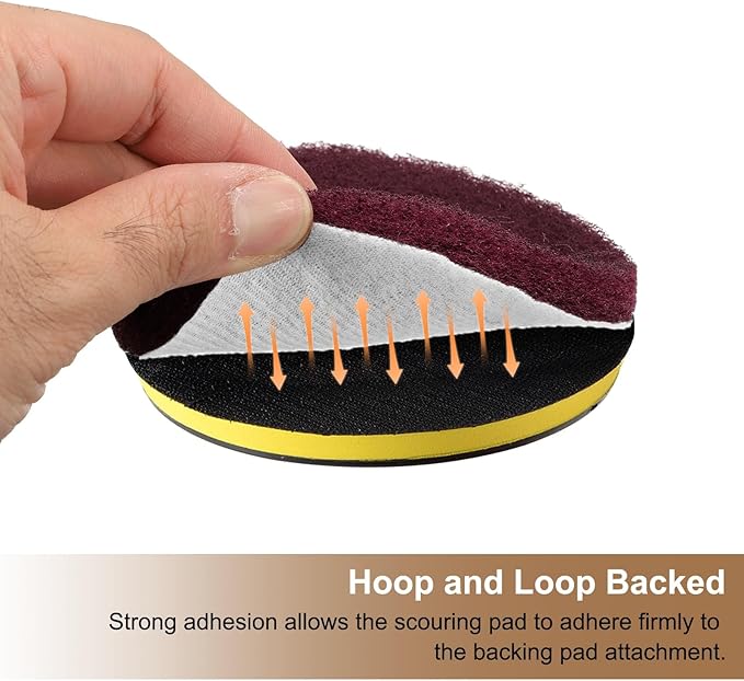 HARFINGTON 16pcs Scrubber Scouring Pads 800 Grits 5 Inch Drill Power Brush Hoop and Loop Surface Conditioning Disc Drill Scuffing Disc Scrub Pads for Home Kitchen Cleaning, Gray