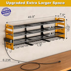 12 Cordless Drill Holder Large Power Tool Organizer Wall Mount with Side Pegboard & Screwdriver Holder, 4-Tier Heavy Duty Metal Tool Storage Rack with 4-Outlet Power Strip