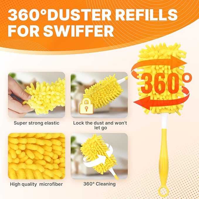 Reusable Duster Refill Compatible with Swiffer Hand Duster, 360 Heavy Duty Duster Refills, Microfiber Washable Dusters Refills for Swiffer Duster Extended Handle, 4 Pack (Handle is Not Included)