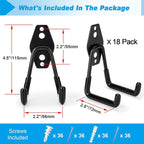 18 Pack Garage Hooks Heavy Duty - Supports 100 lbs, Utility Steel Garage Hanger & Organizer for Organizing Garden Lawn Tools, Ladders, Garden Hose, Digging Shovel, Bikes, Ropes
