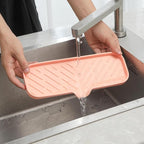 Silicone Bathroom Soap Dishes with Drain Spout-Bathroom and Kitchen Sink Organizer,Sponge Holder,Dish Soap Tray,Perfect for Dispenser,Scrubber,Bottle,Cup on Sink or Counter-Pink 12"×4"