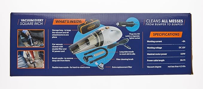 ThisWorx Car Vacuum Cleaner - Portable Handheld Mini Vacuum Cleaner W/ 16ft Cord, Bag, & Attachments - Small Vacuum for Car, RV, Boats, Travel