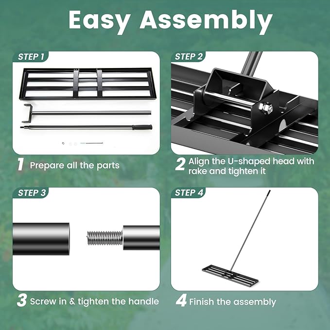 Goplus Lawn Leveling Rake, 42" x 10" Heavy Duty Level Lawn Tool w/ Ergonomic Handle for Soil, Effort-Saving Landscape Rake for Garden, Backyard, Golf Course, Farm, Pasture, Black