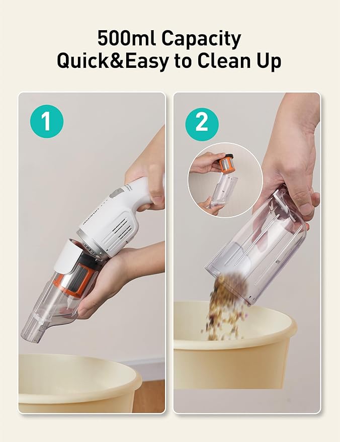 Aspiron Cordless Handheld Vacuum, 24KPA Powerful Car Vacuum, Rechargeable, Charging Dock, Ergonomic Handle, 2-in-1 Crevice Tool, 1.8lb Portable Vacuum Cleaner with 2-Speed for Car, Home, White