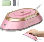 Newbealer Travel Iron with Global Voltage, 100-240V Mini Dry Iron for Clothes (No Steam), Max 300W, 60s Heat Up, 302℉ Non-Stick Ceramic Soleplate, 0.8lbs Ultra-Lightweight (Pink)
