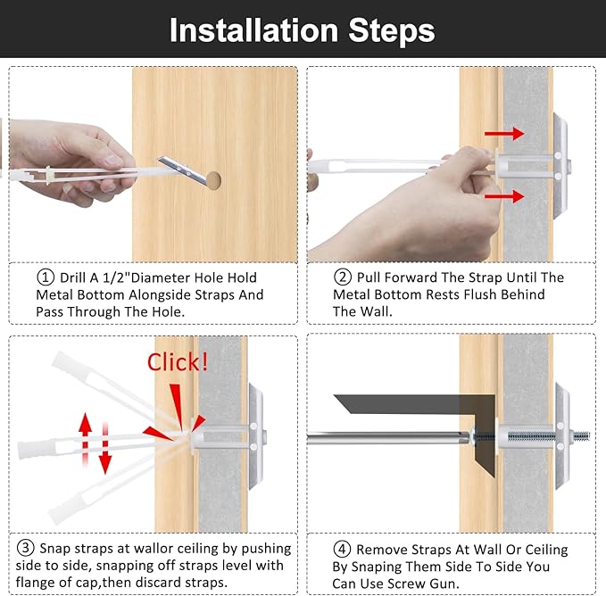 Drywall Anchor with Included Bolts for 3/16”-24, Heavy Duty Hollow Drywall Anchors for TV Mounting Kit, Stainless Steel Hollow Wall Anchors Holds up to 240 lbs Each in 1/2-in Drywall-14 Pack