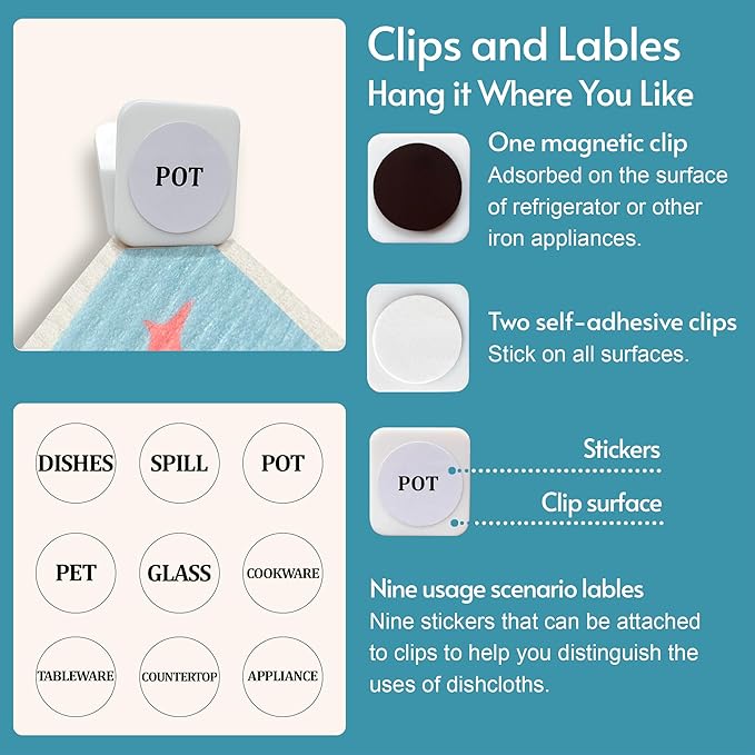 Swedish Dishcloths, 8 Pack Reusable Paper Towels with Clips, Non-Scratch Swedish Dish Towels for Kitchen, Super Absorbent Cellulose Dish Cloths, No Odor Cleaning Rags