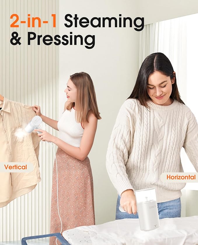 Handheld Steamer for Clothes, 1200W Foldable Travel Steamer, 20 Sec Preheat Garments Wrinkle Remover, 120V Portable Hand Iron with 150ml Water Tank, Clothes Steamer for Home Travel-White