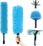 Ceiling Fan Duster Kit – 5-in-1 Bendable & Dual-Sided Heads – Washable Dusters for High Ceiling, Fans, Corners, Glass – Fits Standard ¾ Pole – Blue Cleaning Set
