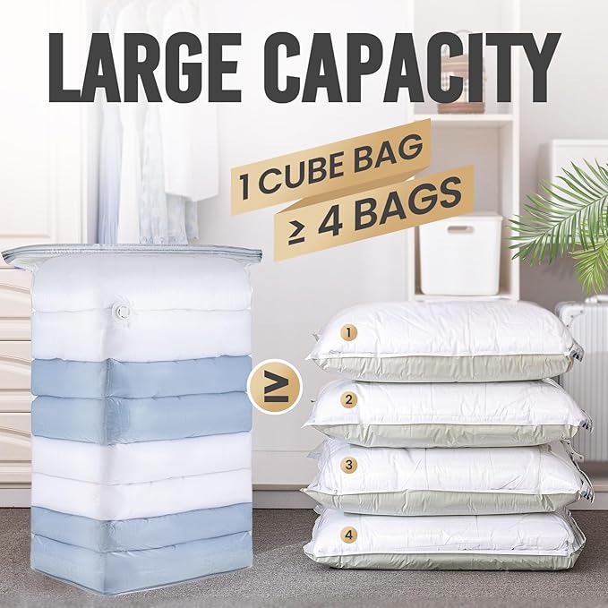 TAILI 12 Pack Vacuum Storage Bags, Jumbo Cube Space Saver (31x40x15 Inch), XL Large Vacuum Seale Bags for Comforters Blankets Bedding, Clothing, Clear