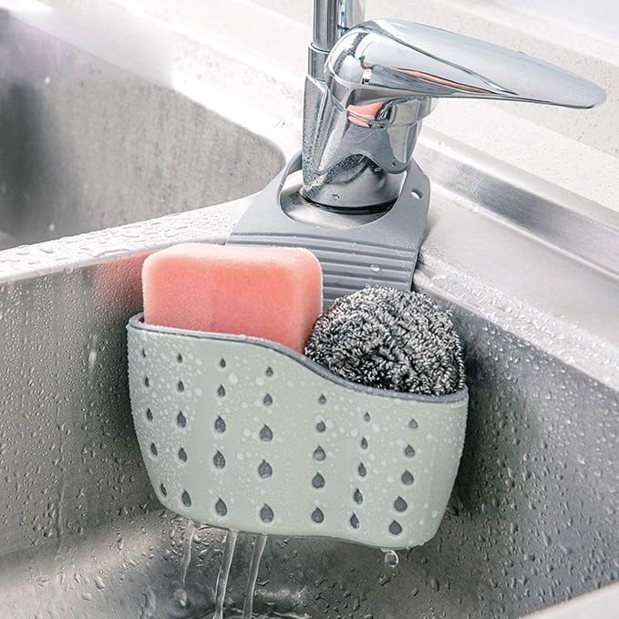 VANVENE Kitchen Sink Shelf Soap Sponge Drain Rack Holder Double Decker Hanging Basket Storage Suction Cup Kitchen Organizer Sink Accessories Wash Dropshipping-Blue,1Pcs