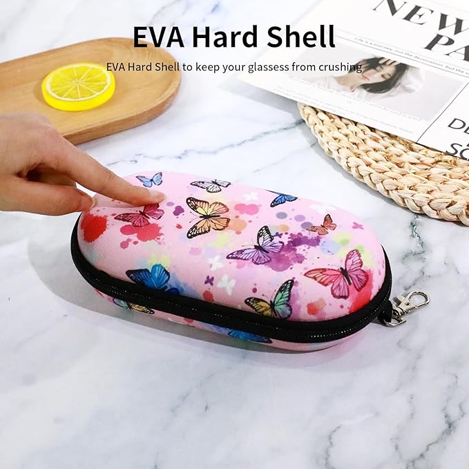 Double Eyeglasses Case, Hard Shell Dual Sunglasses Organizer with Zipper Clip Travel Glasses Storage for Women Men