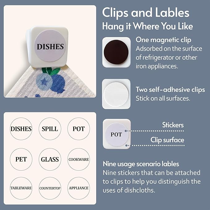 Swedish Dishcloths for Kitchen, 8 Pack Reusable Paper Towels with Clips, Non-Scratch Swedish Dish Towels, Super Absorbent Cellulose Sponge Cloths, Eco Friendly Gifts