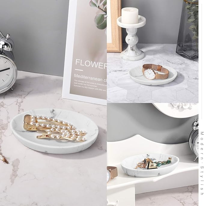 Shinowa Soap Dish, Resin Soap Saver Sponge Dish Tray Mini Storage Tray for Bathroom Bedroom Vanity Table Kitchen Counter-Top Organization, Gravel White