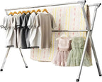 URYAN 63 Inches Clothes Drying Rack, Heavy Duty Stainless Steel Laundry Drying Rack Folding Indoor Outdoor, Portable Drying Rack Clothing, Free-Standing Laundry Stand with 20 Windproof Hooks