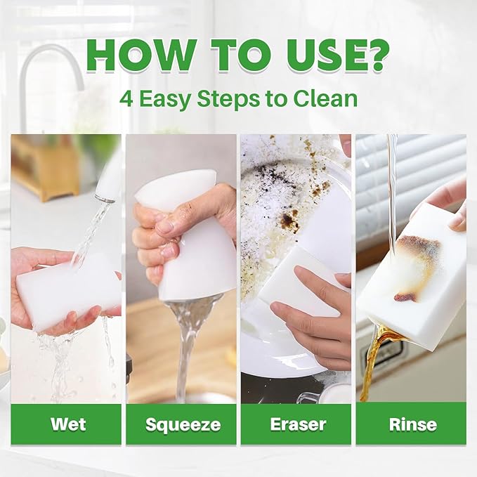 Magic Melamine Sponge Eraser, 12 Pack Disposable Magic Cleaning Erasers in Bulk, No Scratch & Super Absorbent, Multi-Functional Melamine Foam Sponges for Bathroom Window Shoes Kitchen
