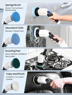 Electric Spin Scrubber, 2025 New Cordless Shower Cleaning Brush with 8 Replaceable Brush Heads, 3 Adjustable Speeds, and Adjustable Extension Handle for Bathroom Floor Tile