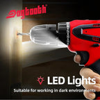 DOGTOOTH 21V MAX Cordless Drill, 1* Battery and Charger, 2 Variable Speed Max 1350 RPM, Build-in LED, 23 Bits, Storage Bag - Red