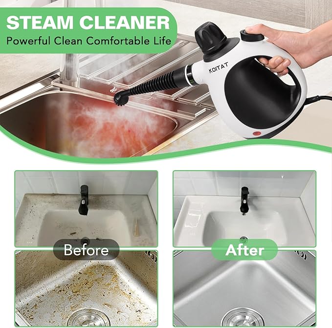 Steam Cleaner, Handheld Pressurized Steamer with 10-Piece Accessory Set, Multipurpose Portable Upholstery Steamer Cleaning with Safety Lock, All Natural Steam Cleaner for Home, Upholstery, Car, Floor