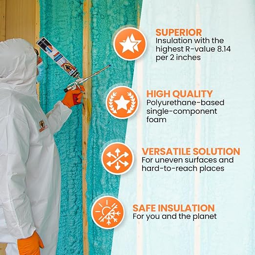 BEEST FullStop Spray Foam Insulation for Wall & Attic (20 Board ft/sq.ft) Perfect Heat & Acoustic Proofing for Reduced Energy Bills - One Component Polyurethane Foam Insulation Can - 1 Pack (26.8 oz)