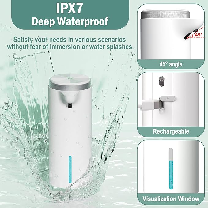 Automatic Soap Dispenser Touchless (Upgrade Auto & Manual Modes) - IPX7 Waterproof - Adjustable Volume for Thick & Thin Liquid - USB C Rechargeable Dish/Hand Soap Dispenser for Bathroom Kitchen