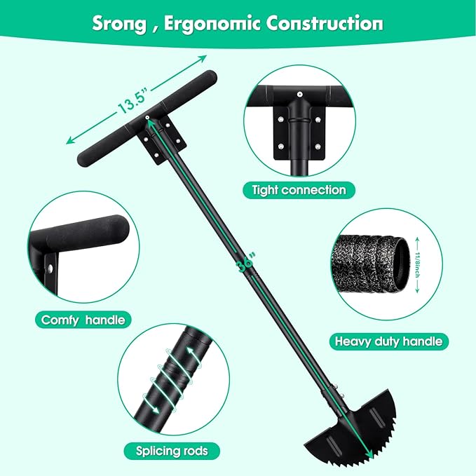Half Moon Manual Lawn Edger - 36 Inch Long Handle- Heavy Duty Manual Edging Tool for Driveway, Sidewalk, Flower Bed, Landscaping Black