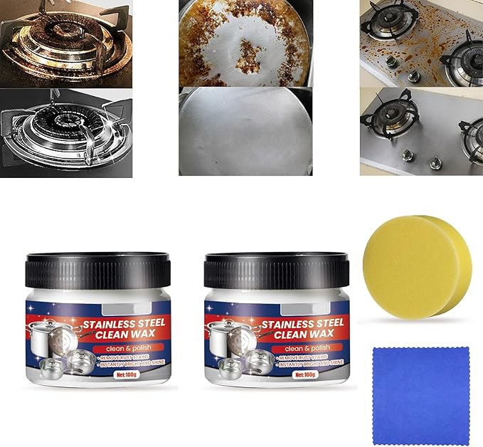 Magical Nano-Technology Stainless Steel Cleaning Paste, Stainless Steel Clean Wax, Stainless Steel Cleaning Wax, Stainless Steel Cleaner and Polish, Metal Polish Paste (2Pcs)